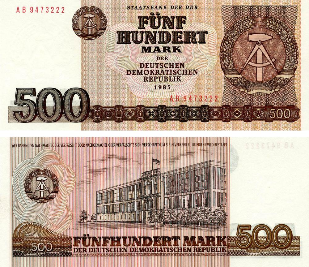 Коллекционная банкнота Германия 500 марок 1985 UNC ГДР P33 (Б20363)