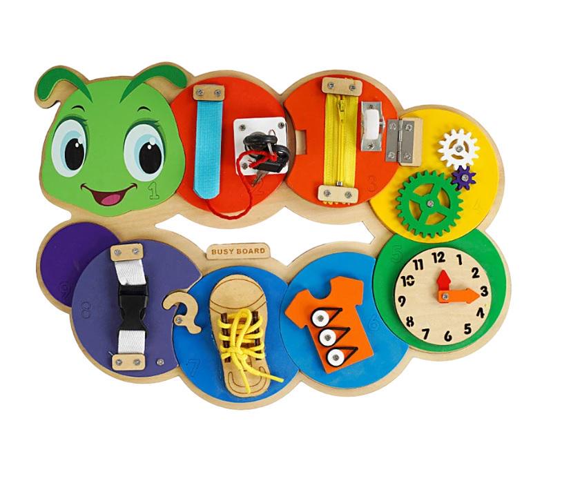 Бізіборд для малюків C 64007/20 Гусениця ключі/застібки/змійка/шестерні/годинник/шнурівка (25807168)