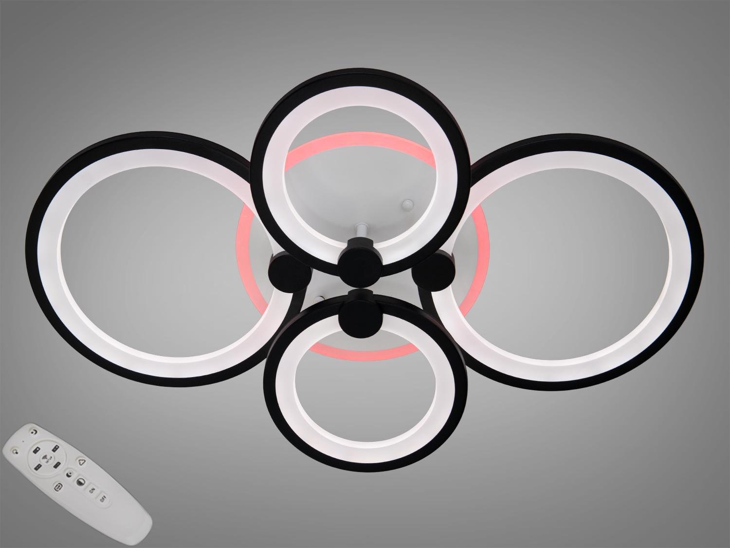 Люстра потолочная с диммером/LED подсветкой/пульт 80W Черный (8022/4BK 3col dim)