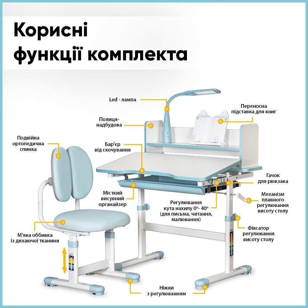 Парта дитяча шкільна зі стільцем ErgoKids BD-24 Блакитний (11299218) - фото 5