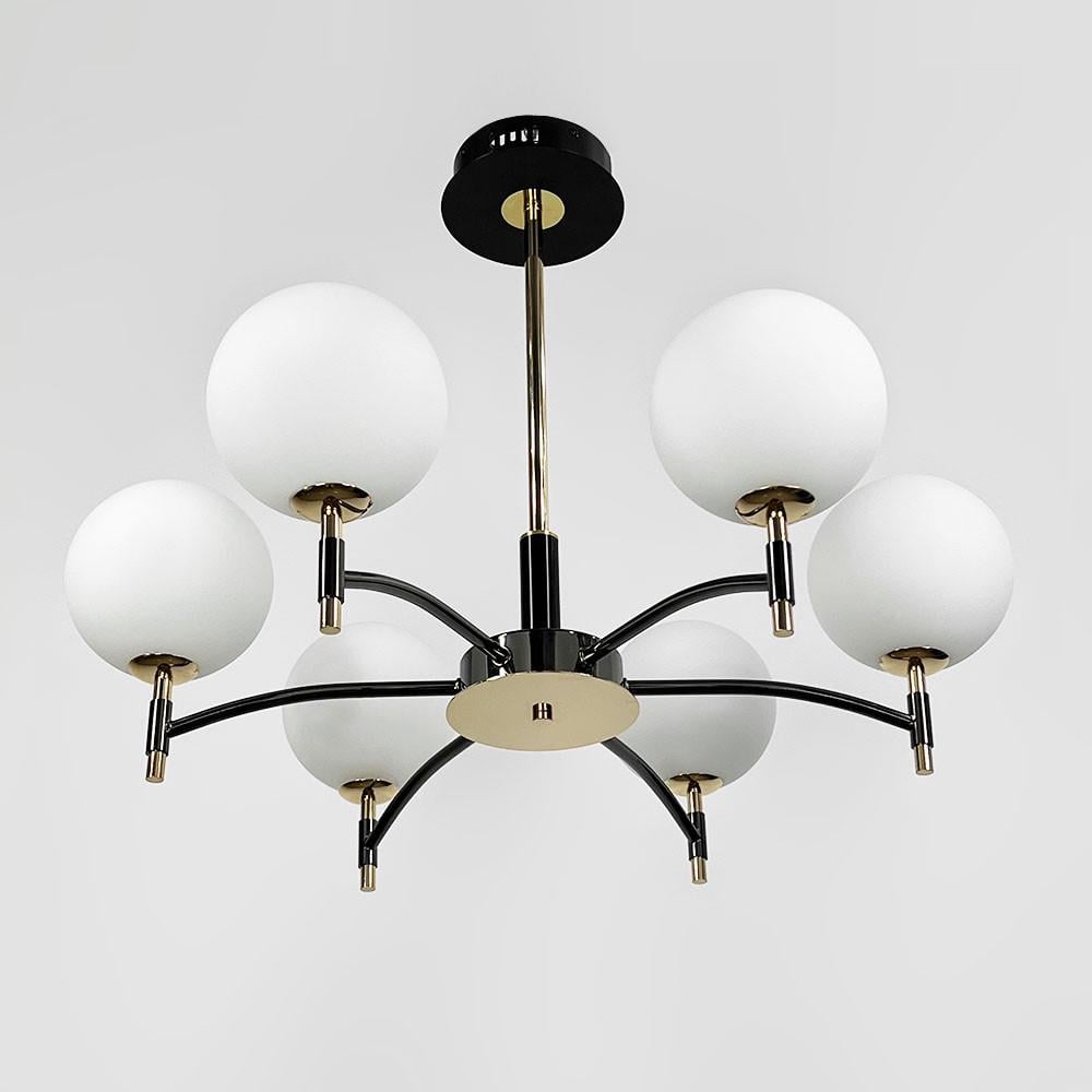 Люстра с золотой фурнитурой на 6 белых плафонов Ø 70 см Черный (MJ 214/6 BK+AB+WT)