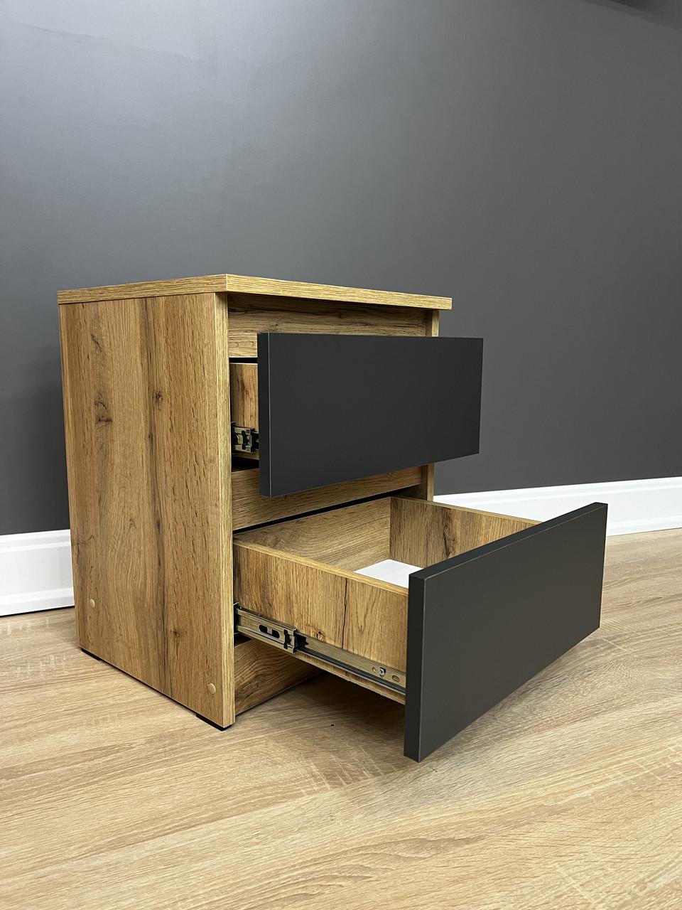 Тумба приліжкова Кватро 2 шухляди 400х480х340 мм Дуб Аппалачі/Антрацитовий - фото 2