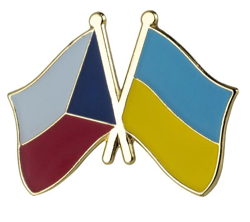 Значок-пин двойной с флагами Украины и Чехии (00003)