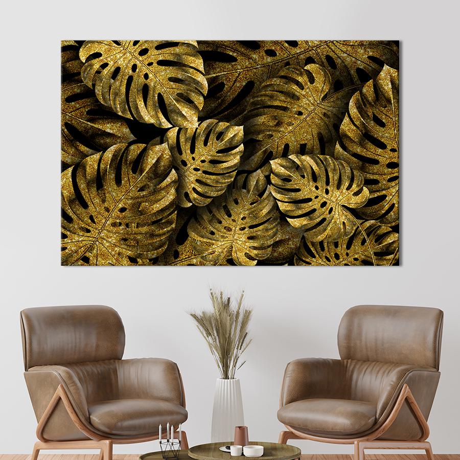Настенний декор Золотые листья монстеры 80x54 см (1952-1)
