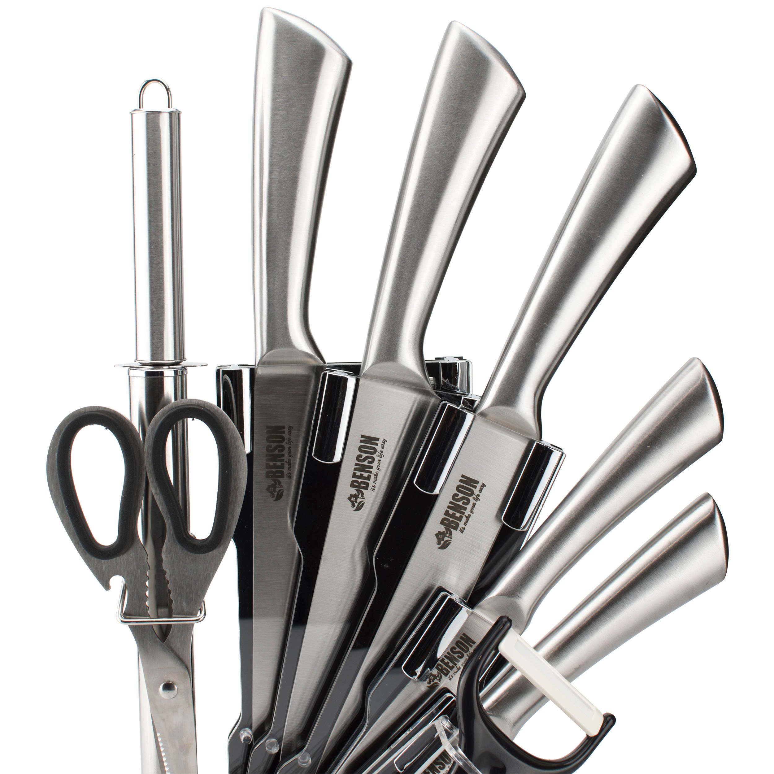 Набір кухонних ножів Benson BN-407 9 пр. з підставкою - фото 3 Набір кухонних ножів Benson BN-407 9 пр. з підставкою - фото 3