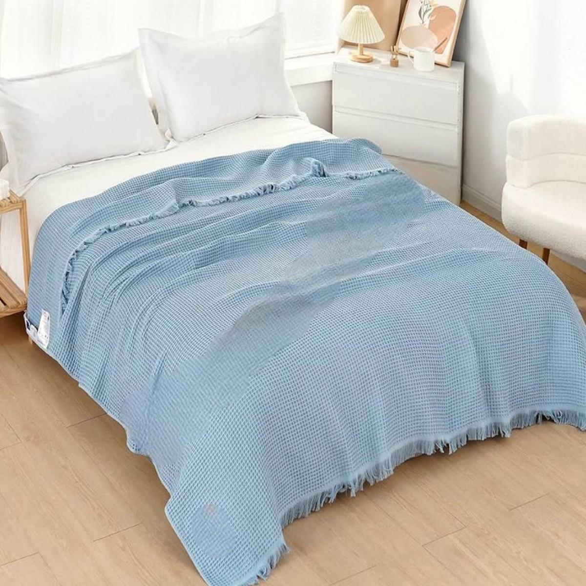 Покрывало вафельное Koloco евро 200х230 см Голубой (41875) - фото 1 Покрывало вафельное Koloco евро 200х230 см Голубой (41875) - фото 1