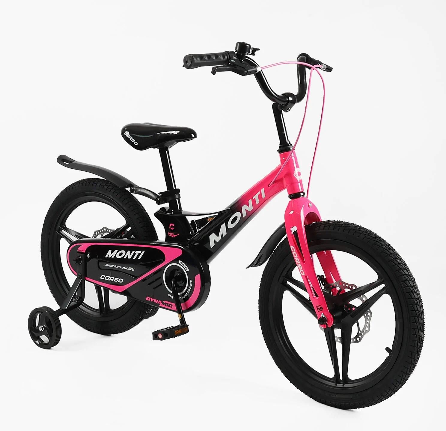 Детский велосипед Corso Magnesium Monti двухколесный 20" с дополнительными колесами Розовый (MT-20002)