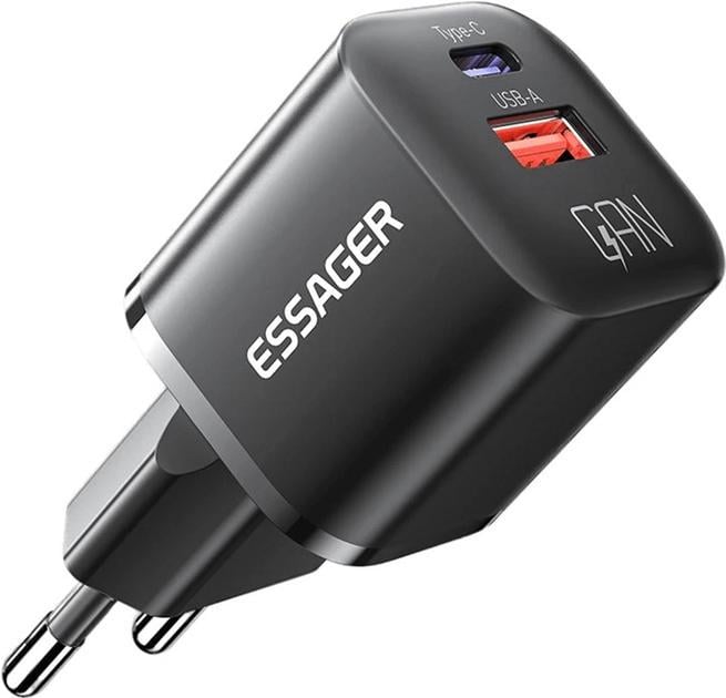 Зарядное устройство Essager Camber 20W GaN Travel Phone Charger USB A Type C EU Black (ECTAC-HMB01-P) Зарядное устройство Essager Camber 20W GaN Travel Phone Charger USB A Type C EU Black (ECTAC-HMB01-P)