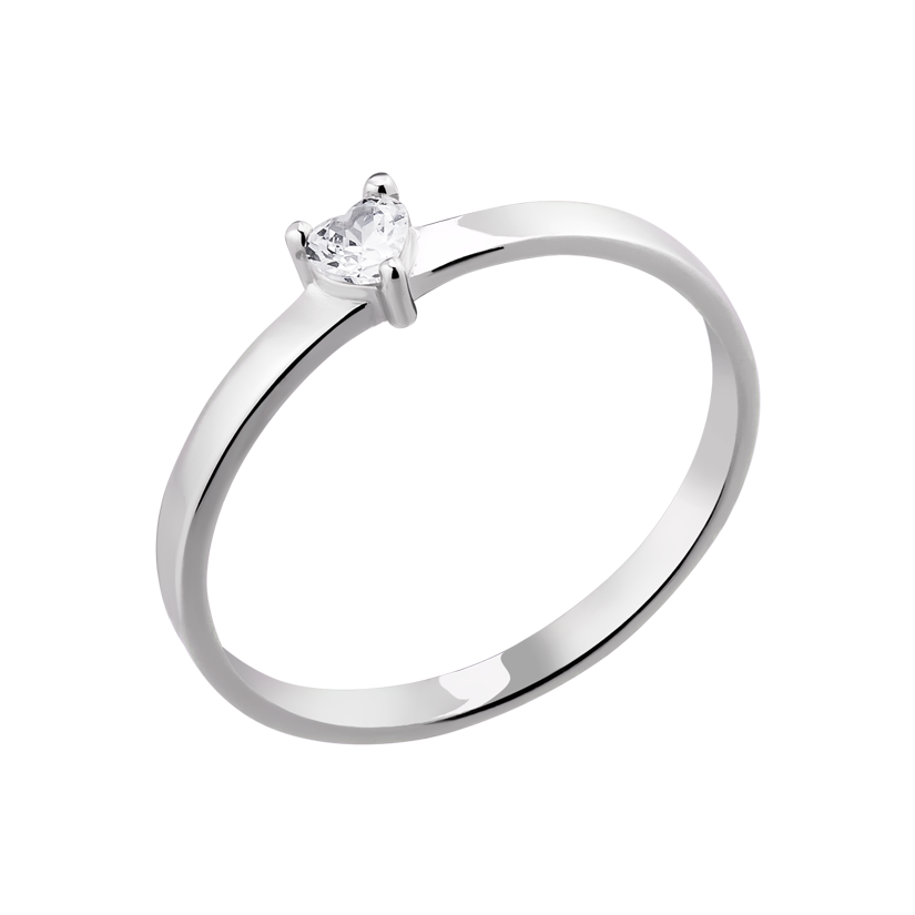 Кольцо серебряное с фианитом в форме сердца р. 18