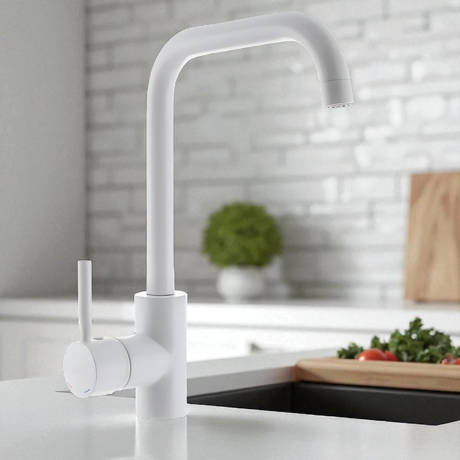 Кран на мойку на кухню с высоким изливом однорычажный Haiba HANS-011-G латунь Белый (b-HB0818) - фото 6 Кран на мойку на кухню с высоким изливом однорычажный Haiba HANS-011-G латунь Белый (b-HB0818) - фото 6