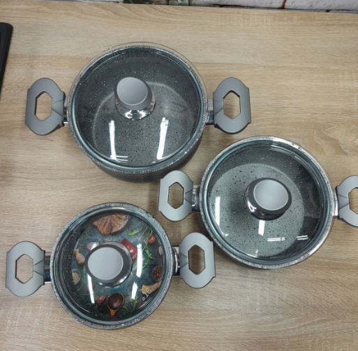 Набір каструль OMS з антипригарним покриттям 6 пред. Сірий (3027-grey) - фото 3