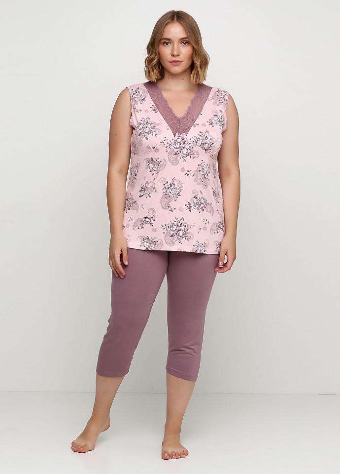 Комплект майка и бриджи Cotpark 4XL Белый/Сиреневый (14242)