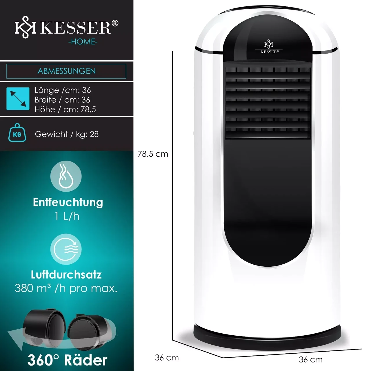 Кондиционер вентилятор мобильный KESSER 4в1 2,7 кВт 35x78,5x37 см Белый - фото 6 Кондиционер вентилятор мобильный KESSER 4в1 2,7 кВт 35x78,5x37 см Белый - фото 6