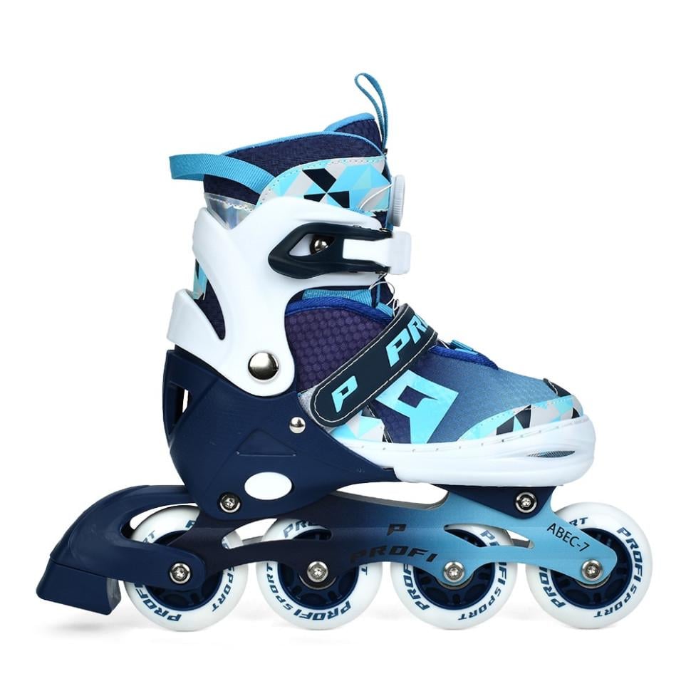 Ролики раздвижные детские PROFI KIDS р. 35-38 с колесами PU 70 мм Синий (AP-122-R-67)