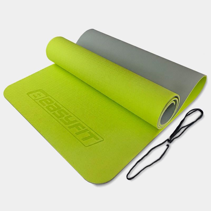 Коврик для йоги и фитнеса EasyFit TPE/TC двухслойный 183х61 см Лимонный/Серый (EF-TPE6LGGY)
