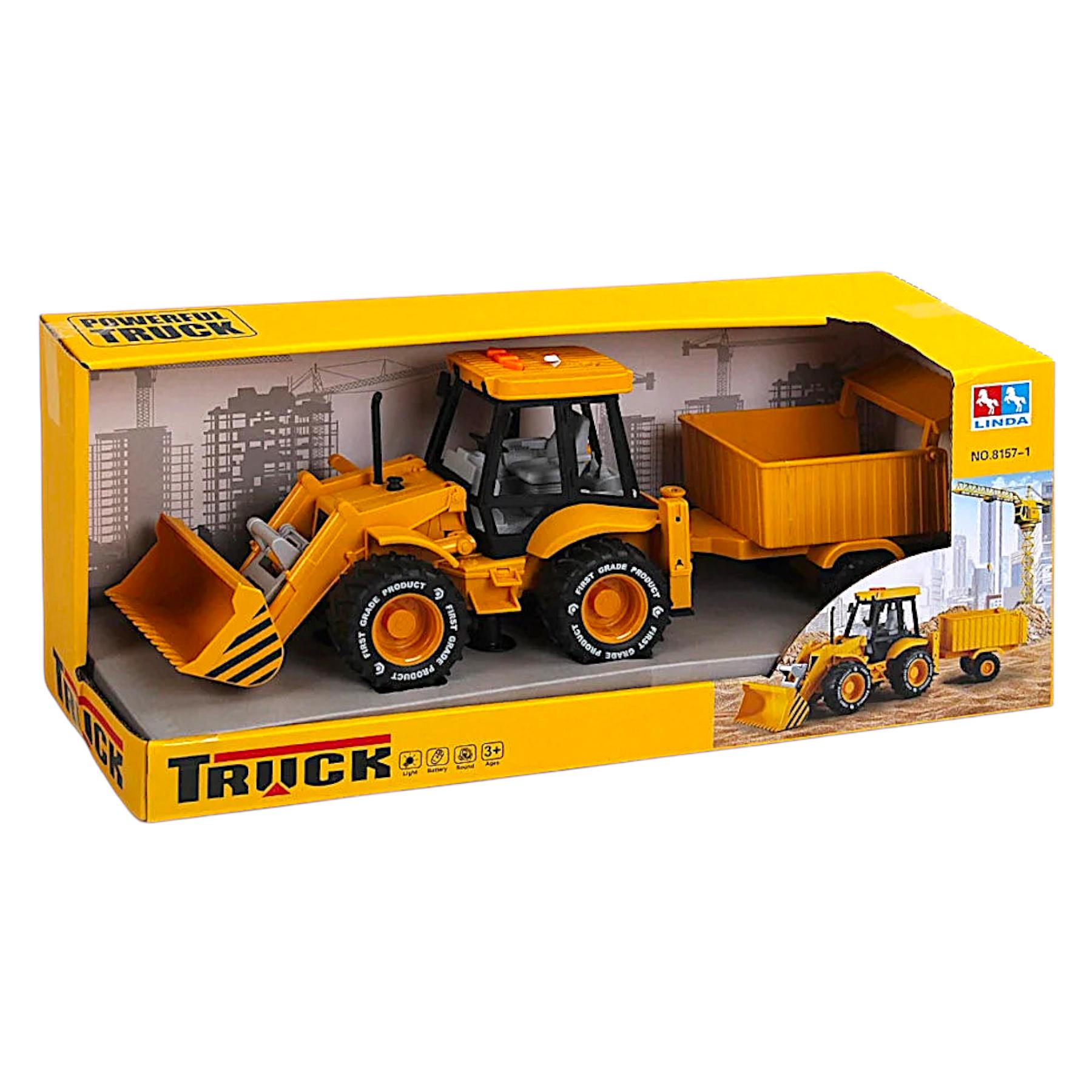 Іграшкова машинка інерційна 8157-1/20/2 Спецтехніка Трактор дорожній навантажувач з причепом в коробці (113482) - фото 3