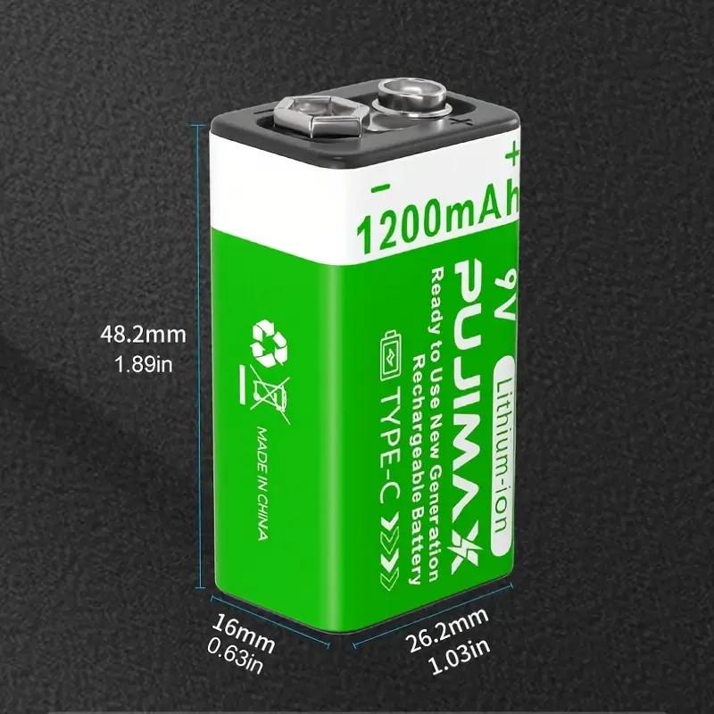 Акумулятор Крона Pujimax 6F22/6LR61 з Type-C Li-Ion 9V 1200 mAh (2575993158) - фото 6 Акумулятор Крона Pujimax 6F22/6LR61 з Type-C Li-Ion 9V 1200 mAh (2575993158) - фото 6