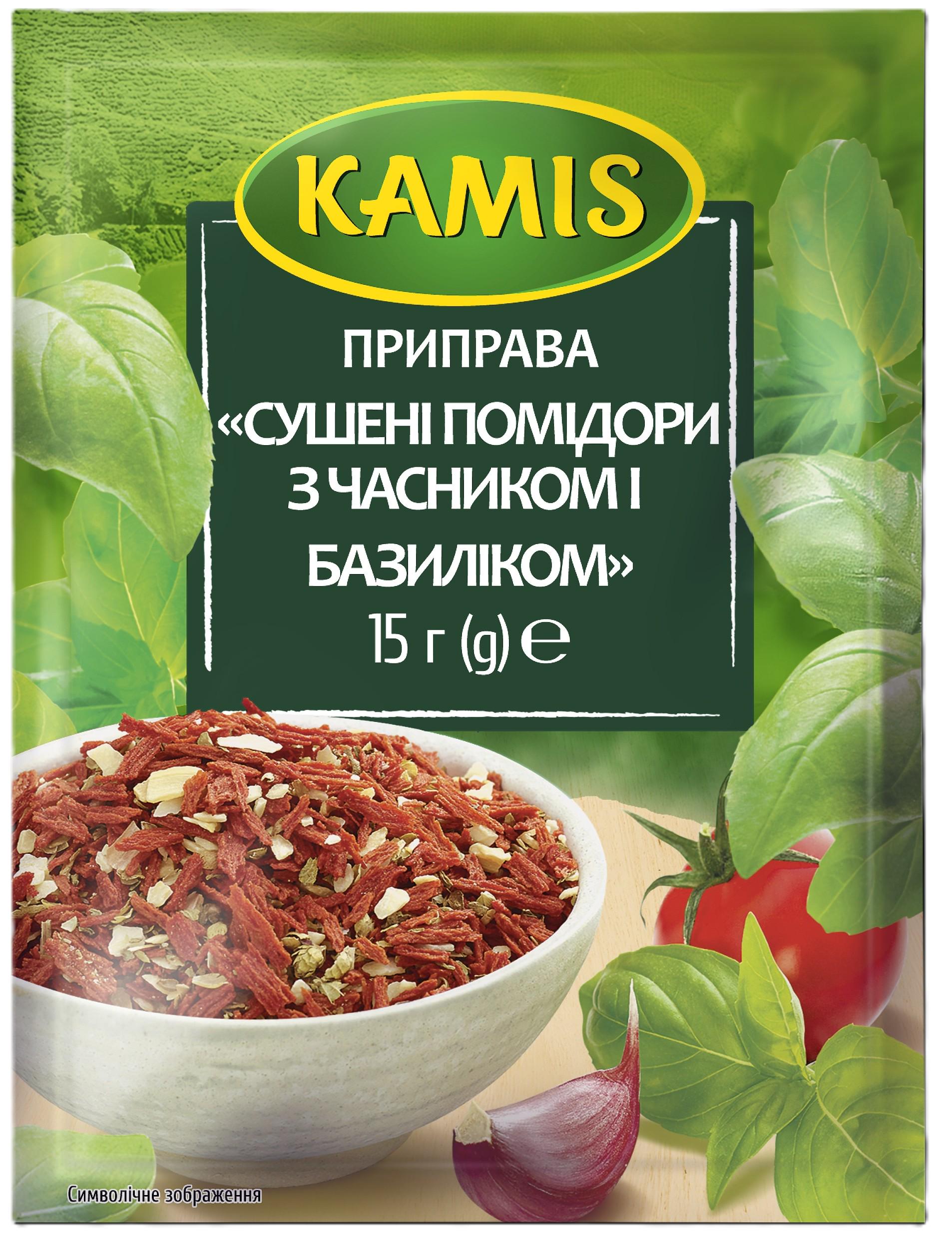 Сушені помідори Kamis з часником і базиліком 15 г (5900084255134) Сушені помідори Kamis з часником і базиліком 15 г (5900084255134)