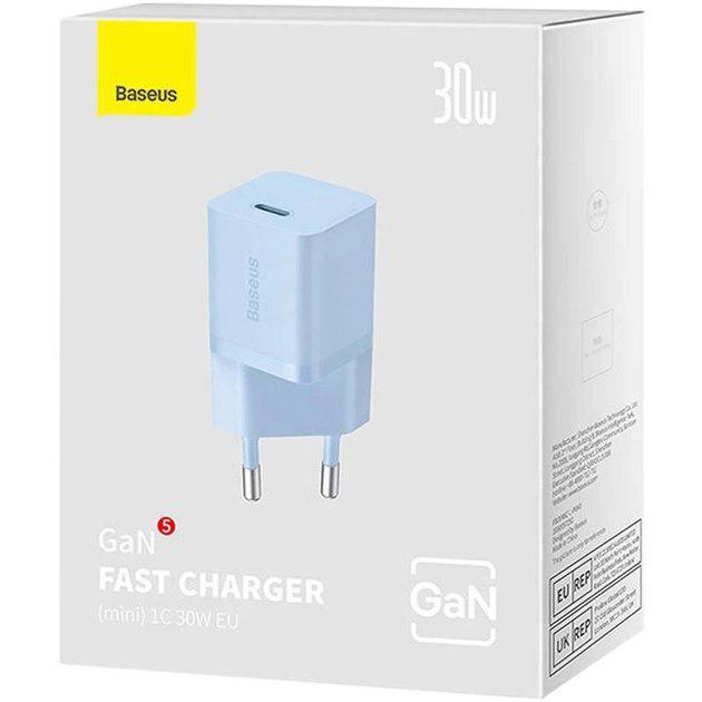 Зарядное устройство BASEUS GaN5 Fast Charger Mini 1C 30W Blue (CCGN070603) - фото 5 Зарядное устройство BASEUS GaN5 Fast Charger Mini 1C 30W Blue (CCGN070603) - фото 5