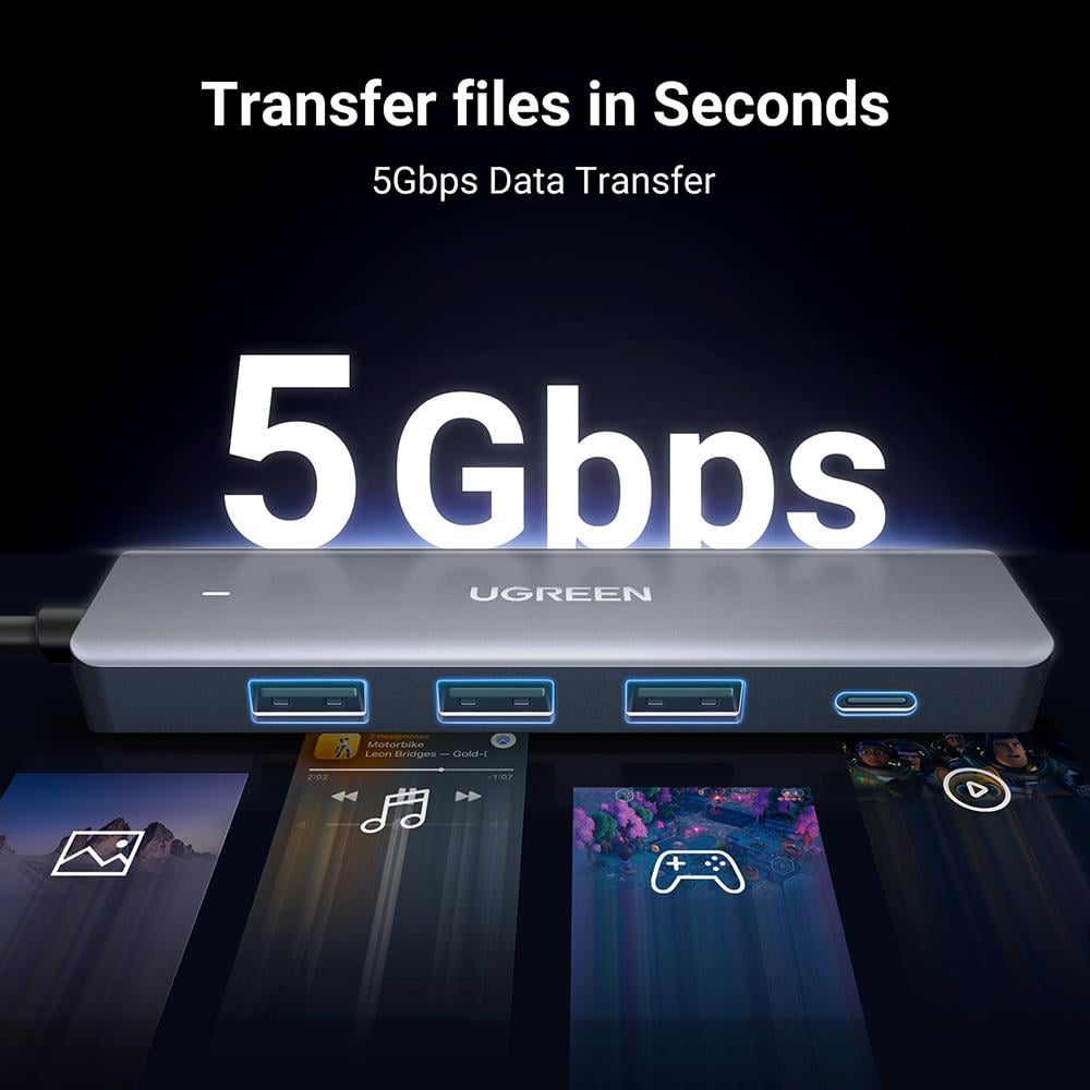 Хаб ультратонкий ЮСБ для комп'ютера ноутбука UGREEN CM219 3USB 1Type-C 5Gbps USB 3,0 Hub Silver (15920) - фото 3 Хаб ультратонкий ЮСБ для комп'ютера ноутбука UGREEN CM219 3USB 1Type-C 5Gbps USB 3,0 Hub Silver (15920) - фото 3