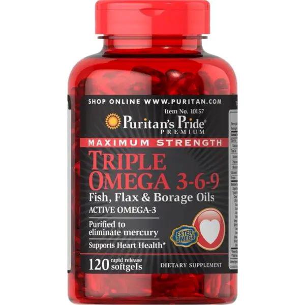Омега 3-6-9 Puritan's Pride Omega 3-6-9 Triple Maximum Strength 1200mg Fish Flax & Borage Oils 120 softgels