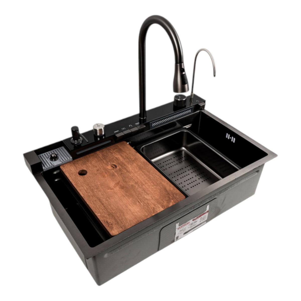 Мойка кухонная Platinum 75х46E PVD из прочной нержавеющей стали с ополаскивателем для стаканов Черный (є267) Мойка кухонная Platinum 75х46E PVD из прочной нержавеющей стали с ополаскивателем для стаканов Черный (є267)