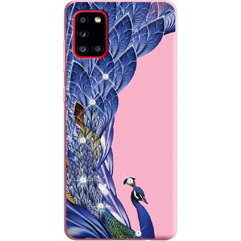 Чехол Boxface Samsung A315 Galaxy A31 Павлин со стразами Розовый силикон (39470-rs7-41981)