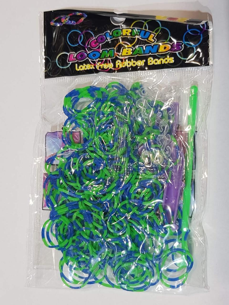 Резинки для плетіння браслетів Loom Bands 200 шт. Green/Blue - фото 1