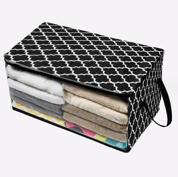 Органайзер для белья и полотенец с окошком 58х31х30 см Черный с белым/Прозрачный (ОДЯ-102-4)