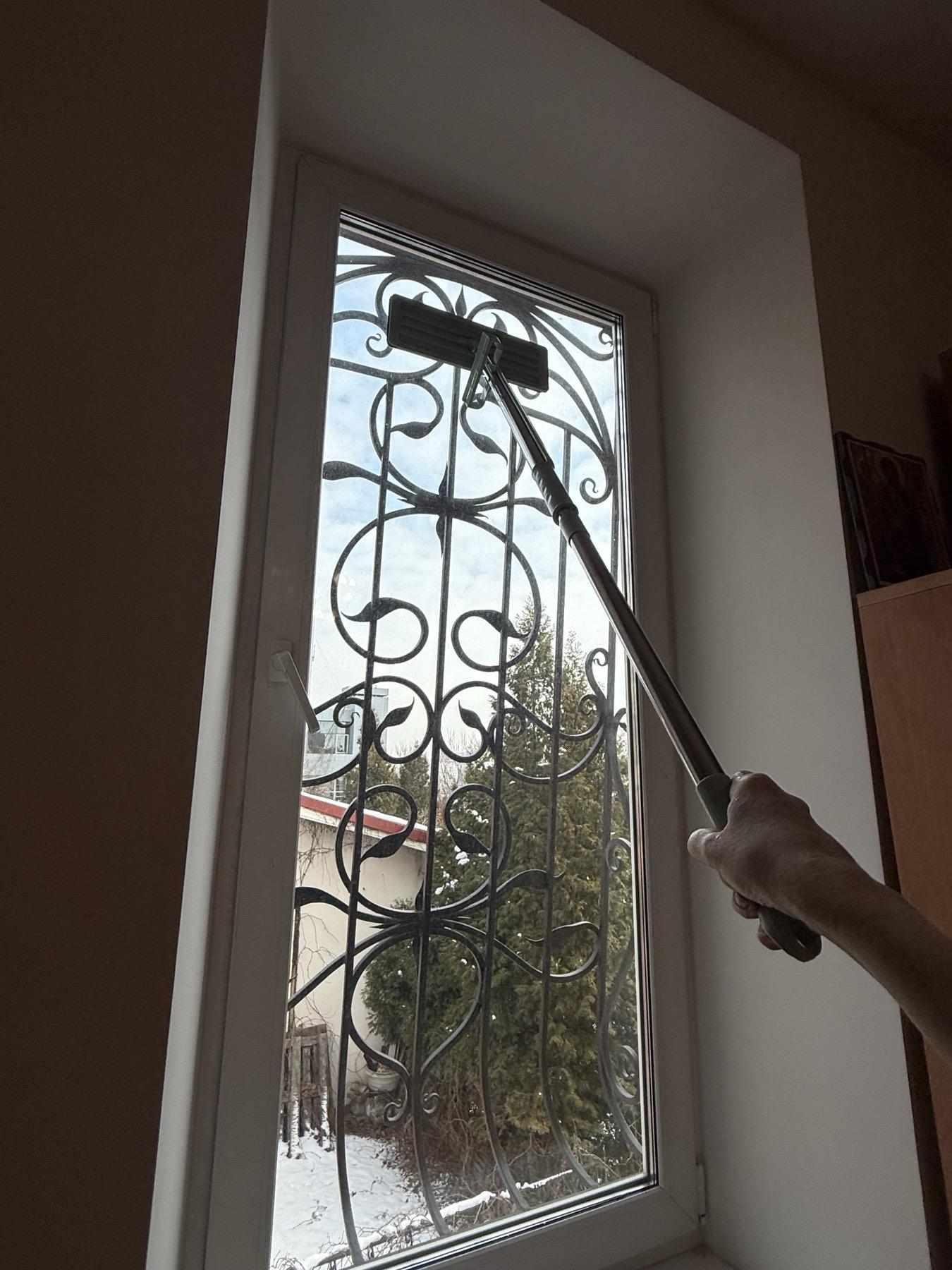 Швабра-окномойка автомат PREMIUM с механизмом отжима с 2 насадками и металлической ручкой 120 см (26566369) - фото 9