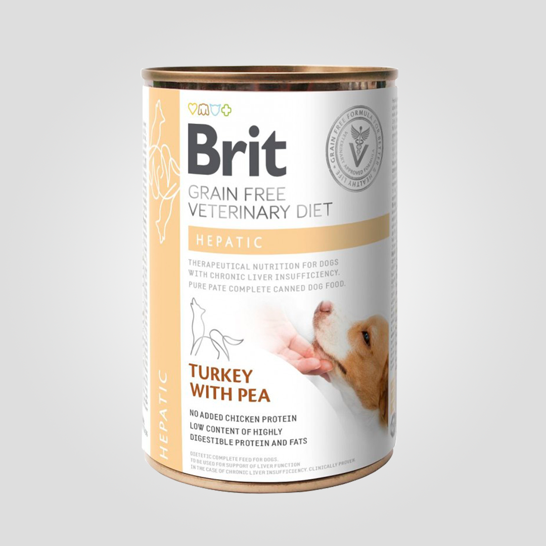 Корм вологий Brit VetDiet Hepatic для собак для підтримки роботи печінки індичка та горошок 400 г (20504706)