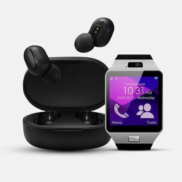 Наушники беспроводные AirDots и часы умные Smart Watch DZ09