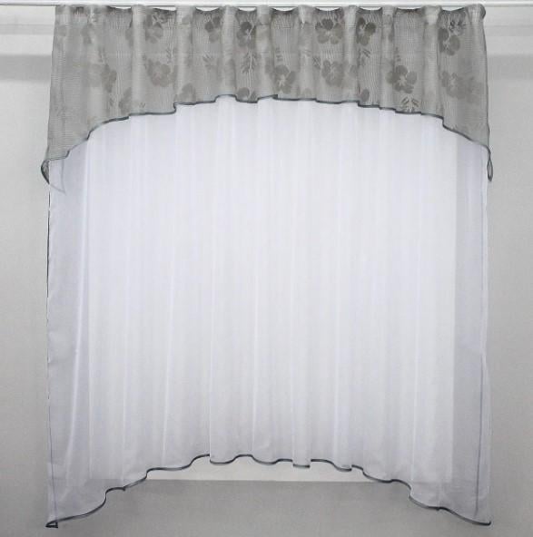 Занавеска на кухню/балкон с аркой шифон/батист 275х170 см Белый/Серый (036к)
