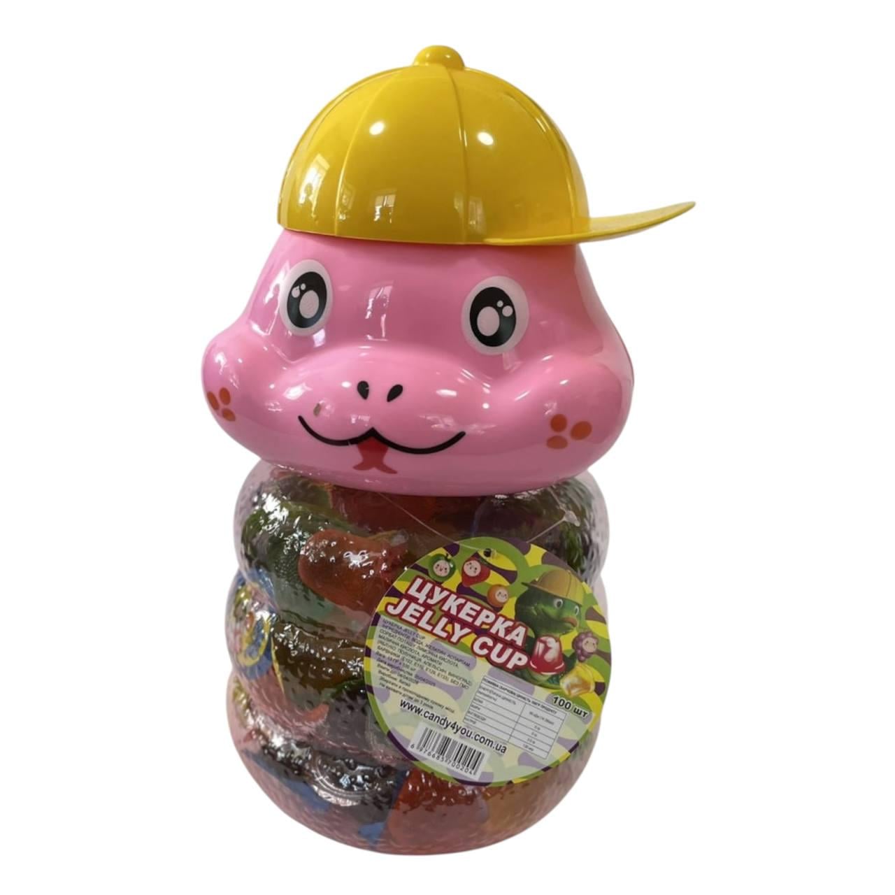 Желе фруктовое в банке-копилка Fruit Jelly Змея в кепке 100 шт. Розовый (00000006545)