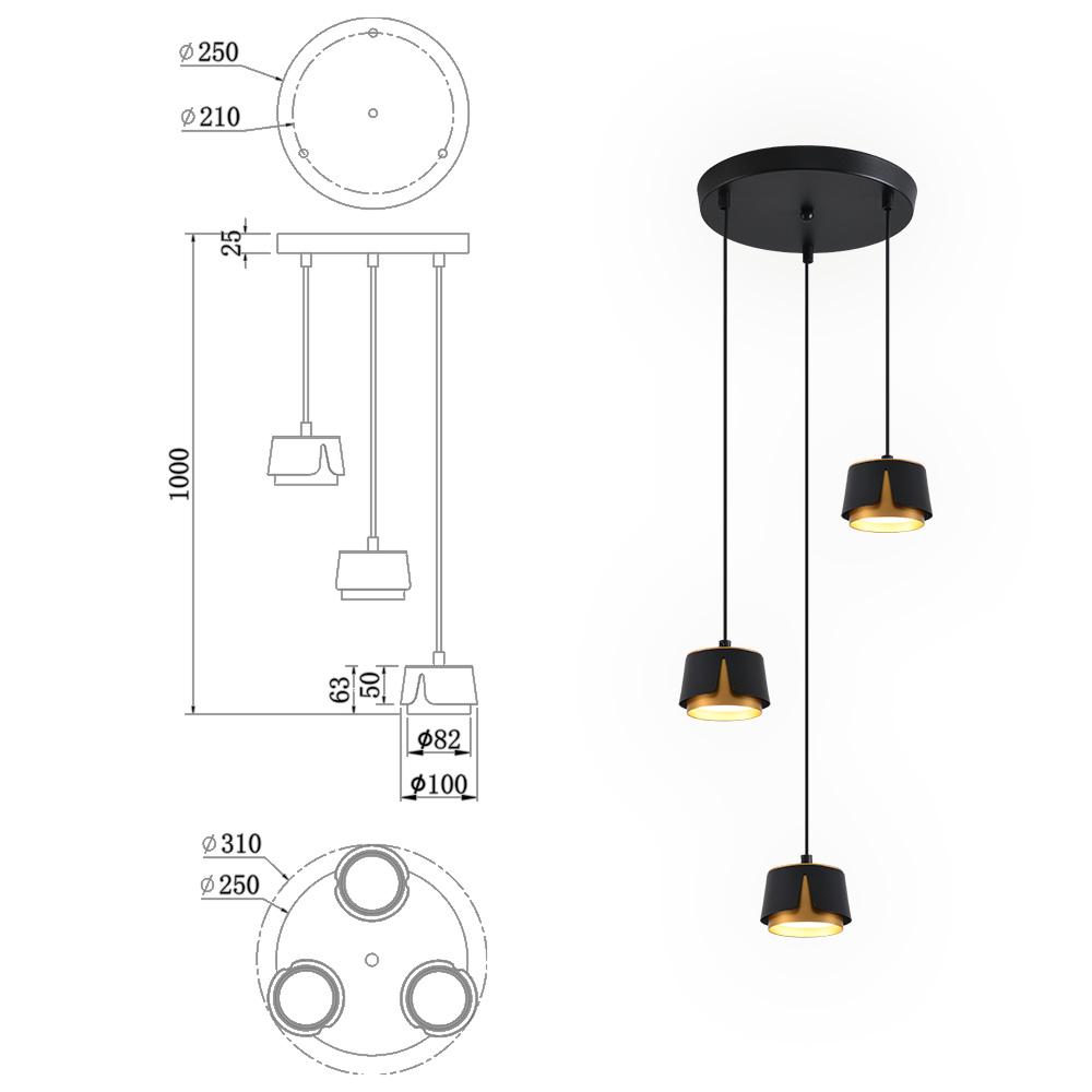 Світильник підвісний ESLLSE TELA 3R GX53 310x1000 мм Чорно-золотий (10537) - фото 4 Світильник підвісний ESLLSE TELA 3R GX53 310x1000 мм Чорно-золотий (10537) - фото 4