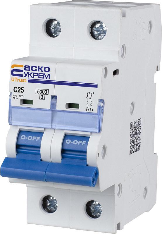 Автоматический выключатель модульный АСКО-УКРЕМ UTrust 2р 25А С 6 kА (A0010210067)