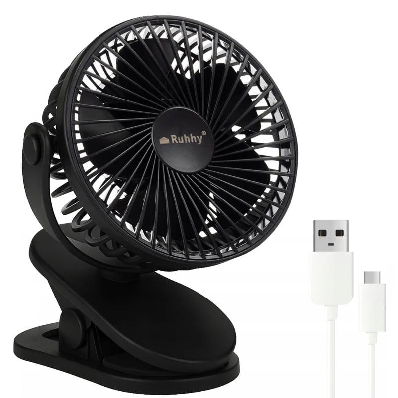 Настольный вентилятор Ruhhy 25567 беспроводной аккумуляторный 5 Вт 4 режима USB зарядка и клипса Черный