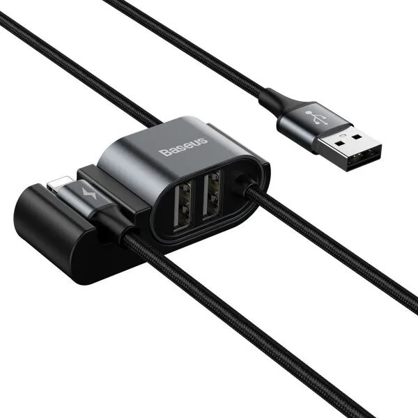 Кабель Baseus CALHZ-01 Special Data Cable Hub for Backseat USB to iP/Dual USB Black