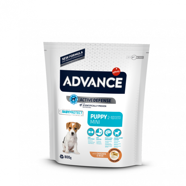 Корм сухой для щенков малых пород Advance Dog Mini Puppy Chicken&Rice с мясом курицы и рисом 800 г (501110/8410650150123)