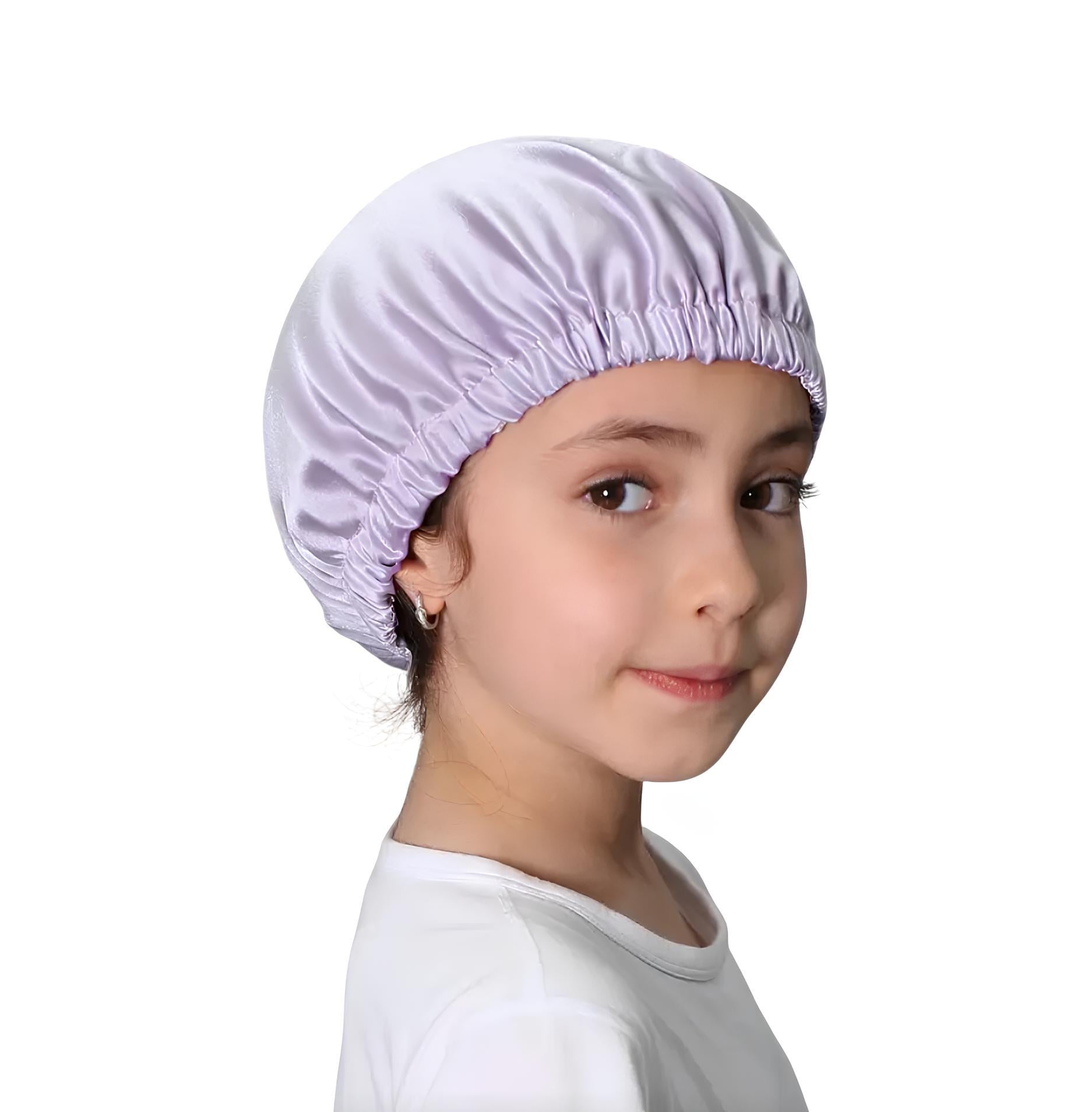 Шапочка двухслойная для девочек 5-12 лет из натурального шелка премиум-класса и регулируемой застежкой Лавандовый