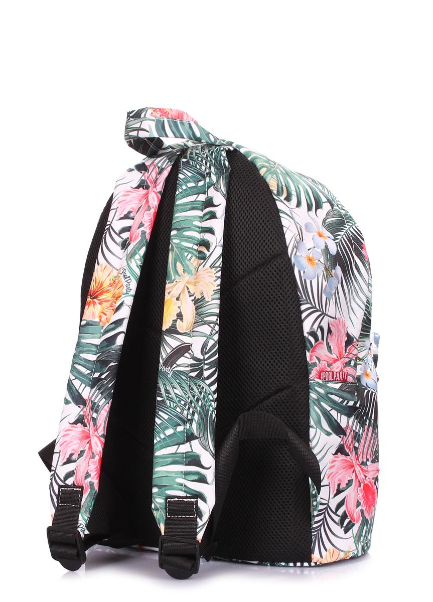 Рюкзак міський з тропічним принтом POOLPARTY Backpack-oxford-tropic 40х30х16 см Білий/Зелений - фото 3