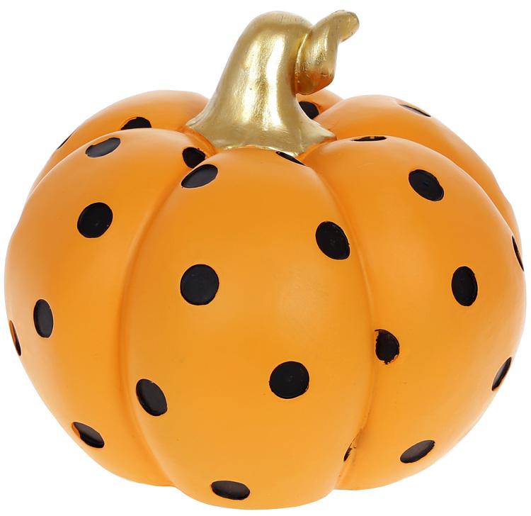 Декоративная фигура Тыква 19х19х16 см полистоун Черно-оранжевый горошек (BD-SG37-898)