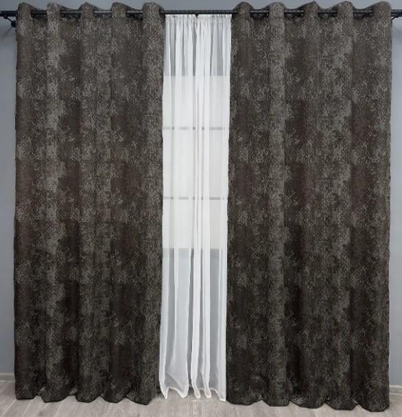Шторы на люверсах Мрамор Al-9 лен 1,5х2,7 м 2 шт. Венге/Серый (1640ш 37-0172)
