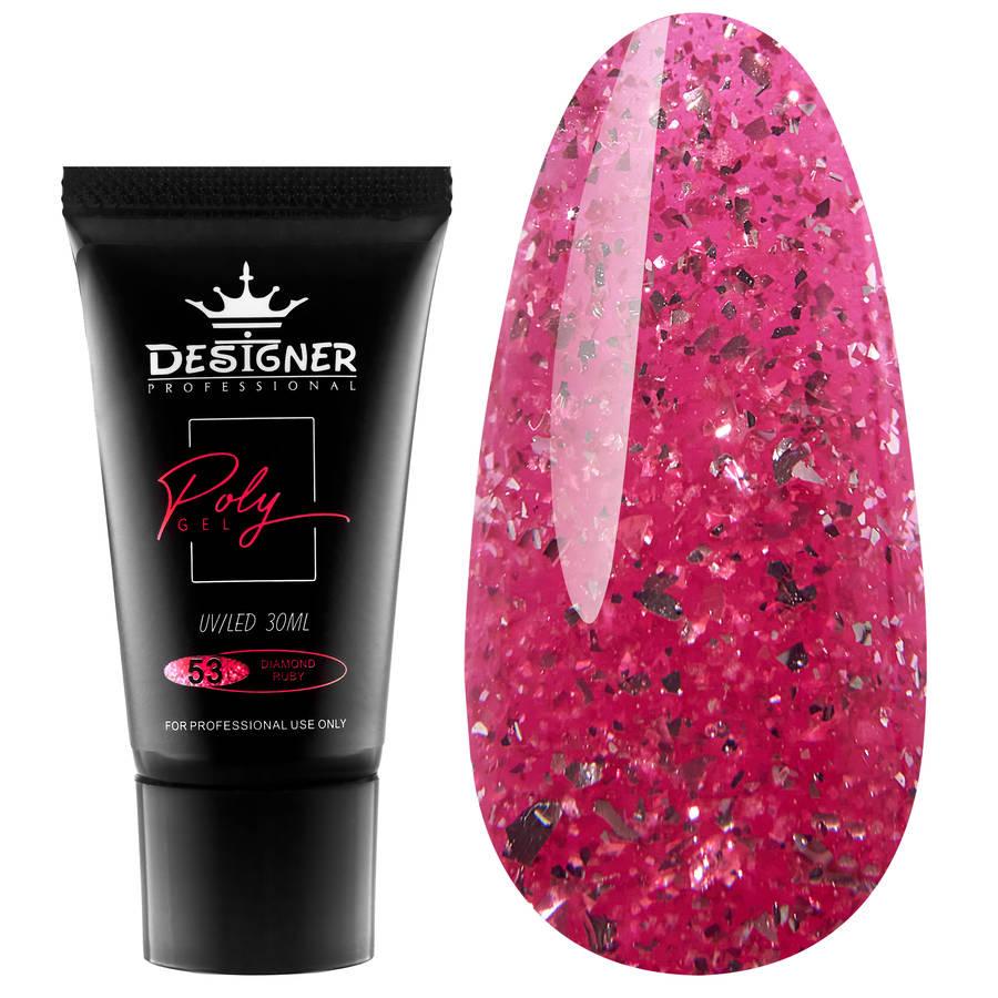 Полигель Дизайнер для наращивания и укрепления ногтей 30 мл Diamond ruby №53