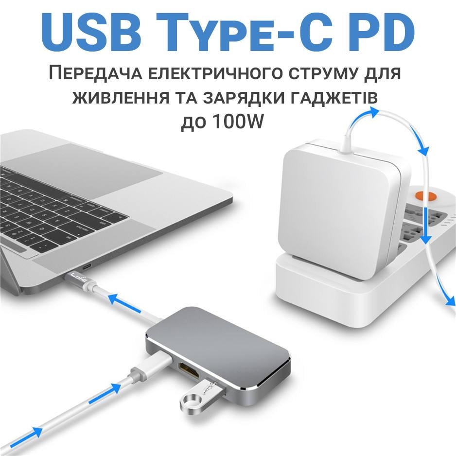 USB Type-C хаб-разветвитель Digital Lion MH-08 многопортовый концентратор 5в1 - фото 6