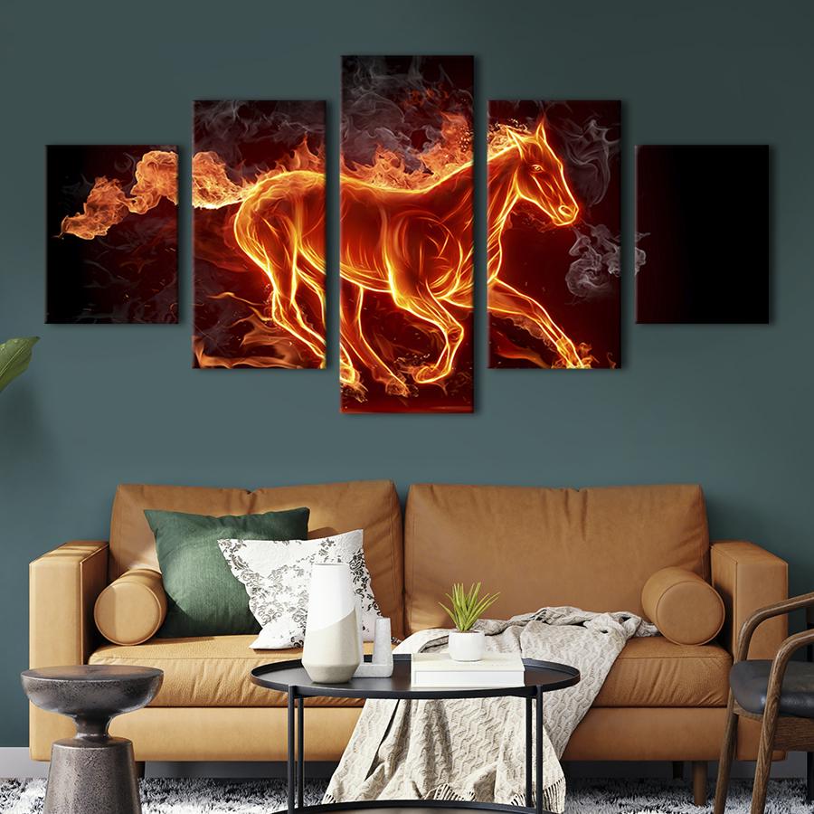 Модульная картина из 5 частей на холсте интерьерная картина Лошадь из пламени 162x80 см (133-52) Модульная картина из 5 частей на холсте интерьерная картина Лошадь из пламени 162x80 см (133-52)