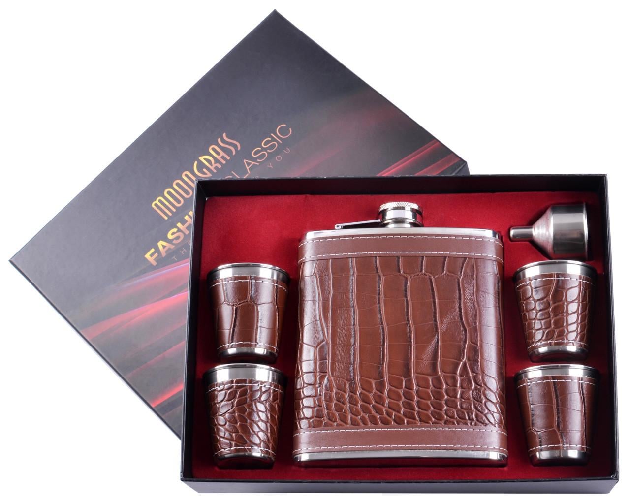 Набор фляга и 4 стопки Brown Wood 530 мл нержавеющая сталь Коричневый