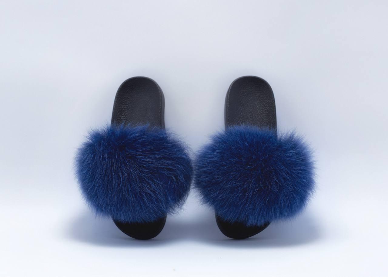 Тапочки Алвані з натуральним хутром песця р. 40 Темно-синій