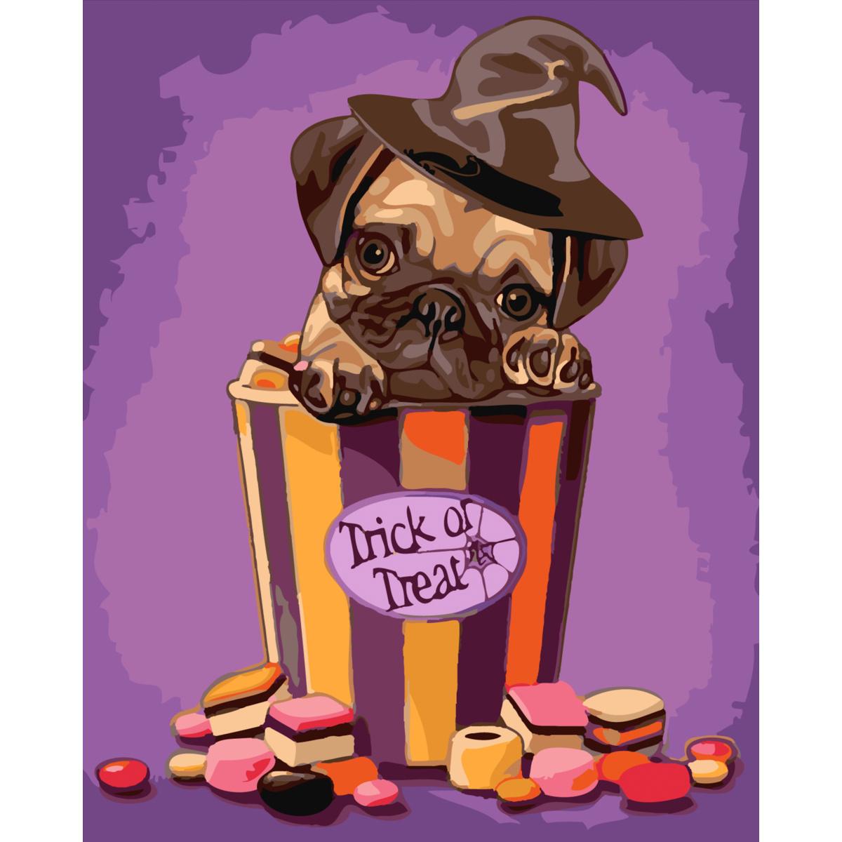 Картина по номерам Strateg Премиум Хеллоуинский мопс с лаком 30х40 см (SS-6426)