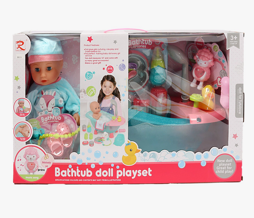 Пупс 8611 гумова голова п’є ходить на горщик світло мелодія ванна помпова подача води пляшечка горщик та качечка 30 см